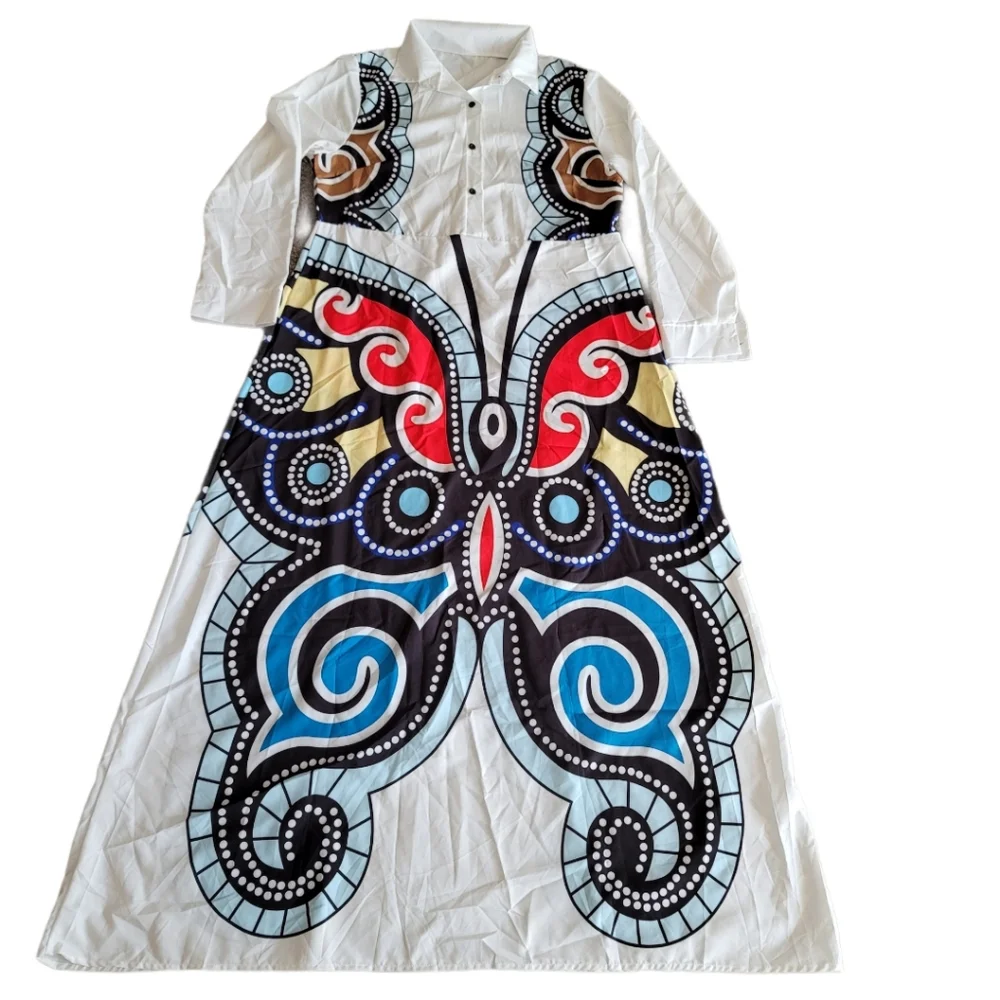 $$ Sold $$ Maxi Dress Long Sleeve Butterfly Print - Picture 4 of 8